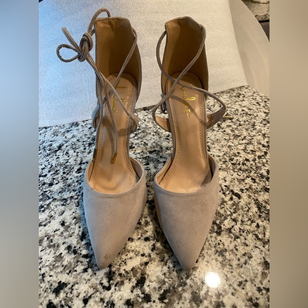 New Lulus Light Suede Gray Lace Tie Up High Heels 8